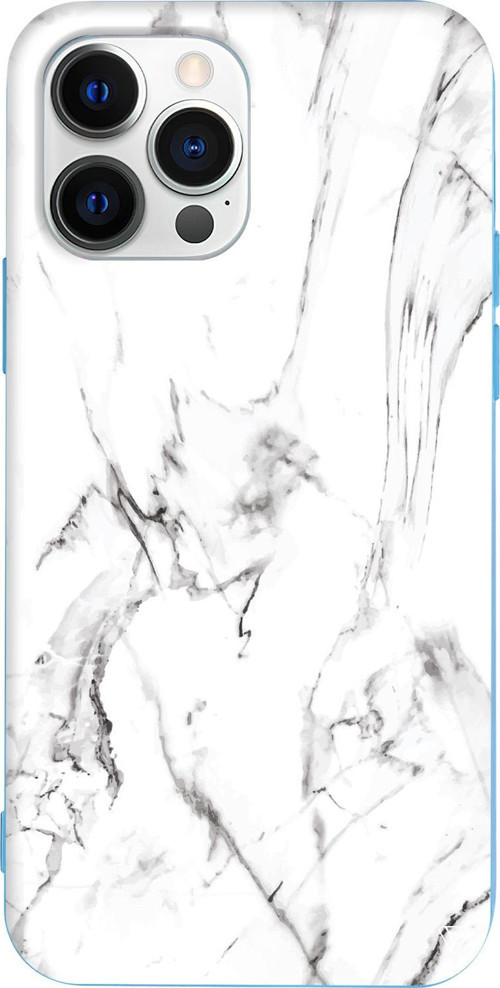 iPhone 15 Pro Max Uyumlu Mavi Renkli Silikon Beyaz Mermer 1 Telefon Kılıfı