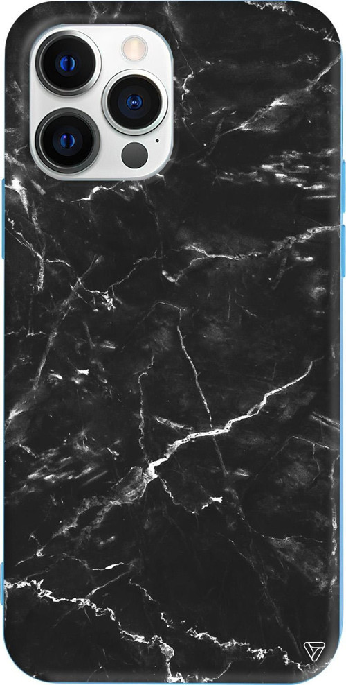 iPhone 15 Pro Max Uyumlu Mavi Renkli Silikon Black Marble 2 Telefon Kılıfı