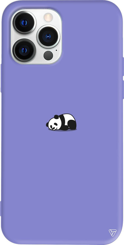 iPhone 15 Pro Max Uyumlu Lila Renkli Silikon Miskin Panda Telefon Kılıfı