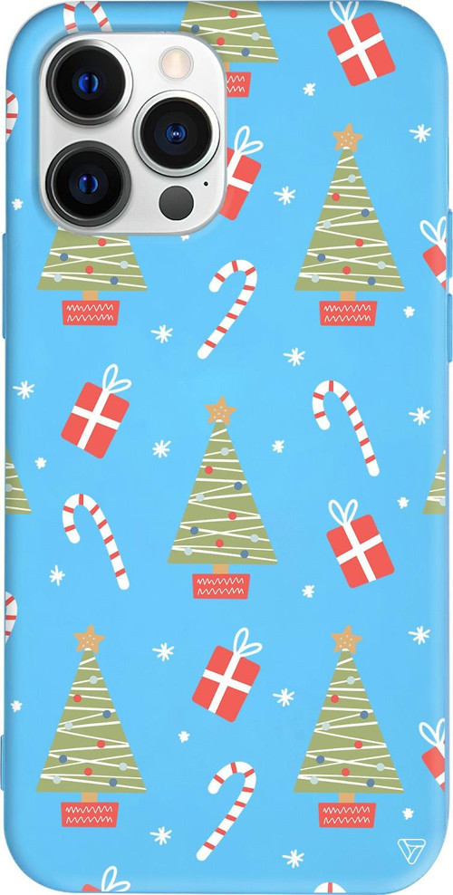 iPhone 15 Pro Max Uyumlu Mavi Renkli Silikon Christmas Candy Telefon Kılıfı