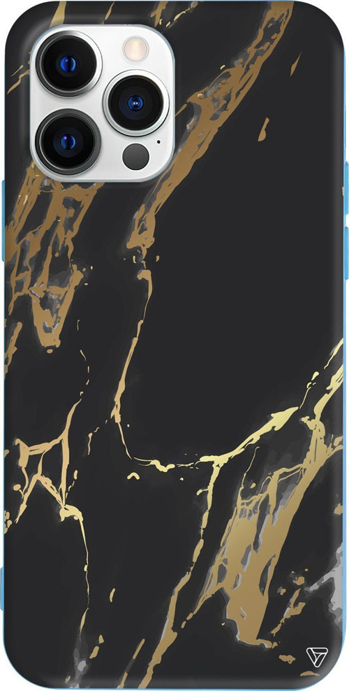 iPhone 15 Pro Max Uyumlu Mavi Renkli Silikon Siyah Mermer Telefon Kılıfı