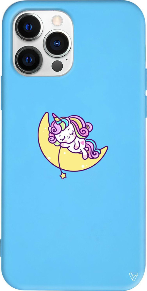 iPhone 15 Pro Max Uyumlu Mavi Renkli Silikon Sleepy Unicorn Telefon Kılıfı