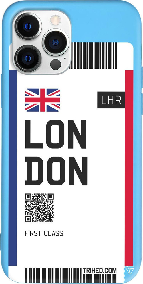 iPhone 15 Pro Max Uyumlu Mavi Renkli Silikon London Bileti Telefon Kılıfı