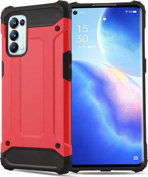 Oppo Reno 5 Pro 5G Kapak Çift Katmanlı Zırh Tank Kılıf - Kırmızı