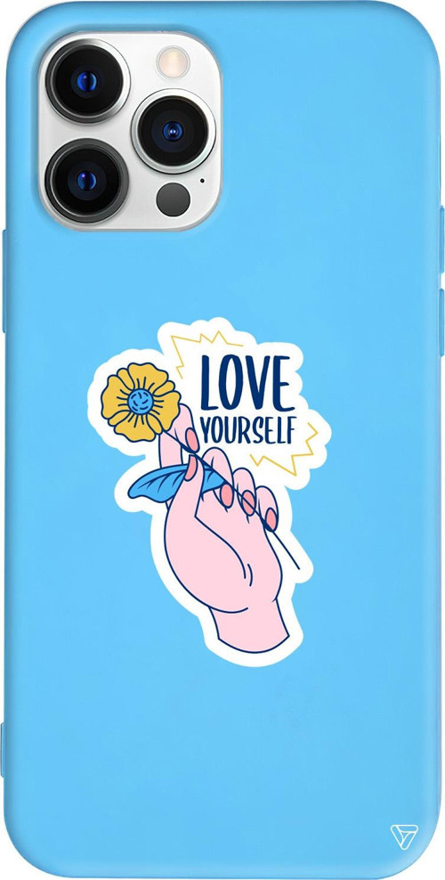 iPhone 15 Pro Max Uyumlu Mavi Renkli Silikon Love Yourself Telefon Kılıfı
