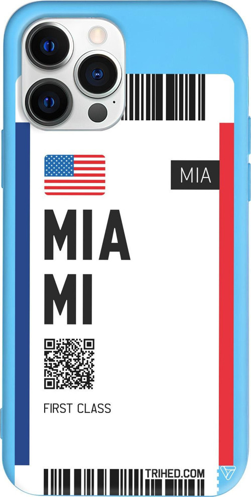 iPhone 15 Pro Max Uyumlu Mavi Renkli Silikon Miami Bileti Telefon Kılıfı