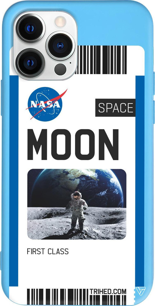 iPhone 15 Pro Max Uyumlu Mavi Renkli Silikon Moon Bileti Telefon Kılıfı