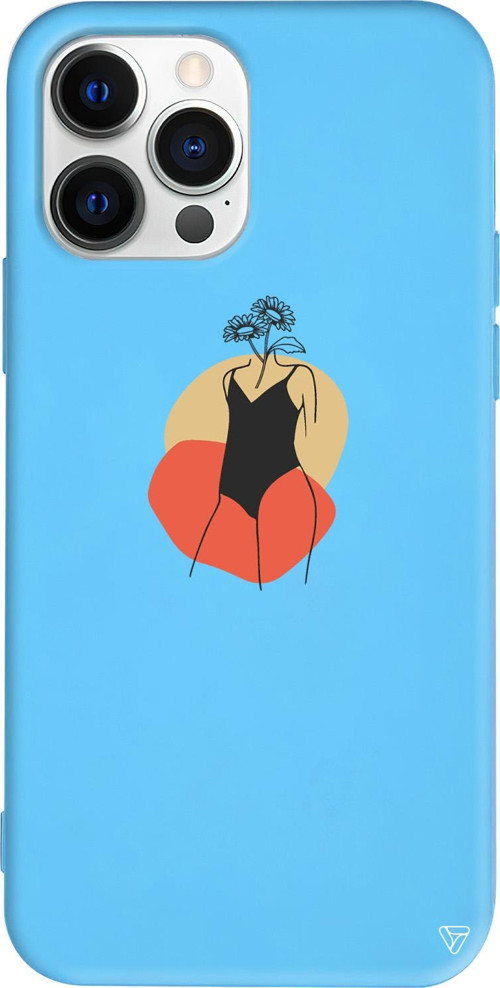 iPhone 15 Pro Max Uyumlu Mavi Renkli Silikon Flower Girl Standing Telefon Kılıfı