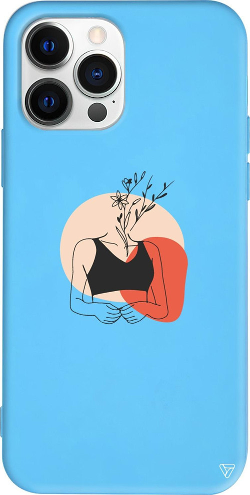 iPhone 15 Pro Max Uyumlu Mavi Renkli Silikon Flower Girl Telefon Kılıfı