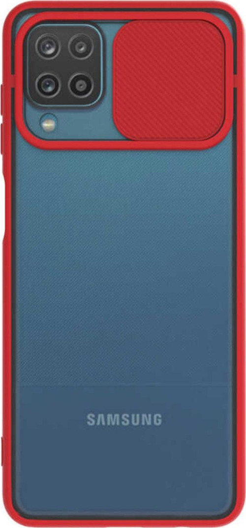 Samsung Galaxy M22 Kapak Lensi Açılır Kapanır Kamera Korumalı Silikon Kılıf - Kırmızı