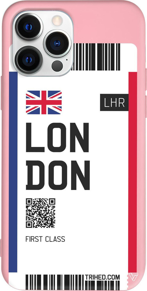 iPhone 15 Pro Max Uyumlu Pembe Renkli Silikon London Bileti Telefon Kılıfı