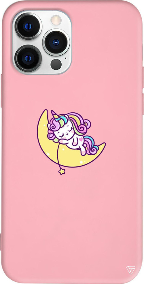 iPhone 15 Pro Max Uyumlu Pembe Renkli Silikon Sleepy Unicorn Telefon Kılıfı
