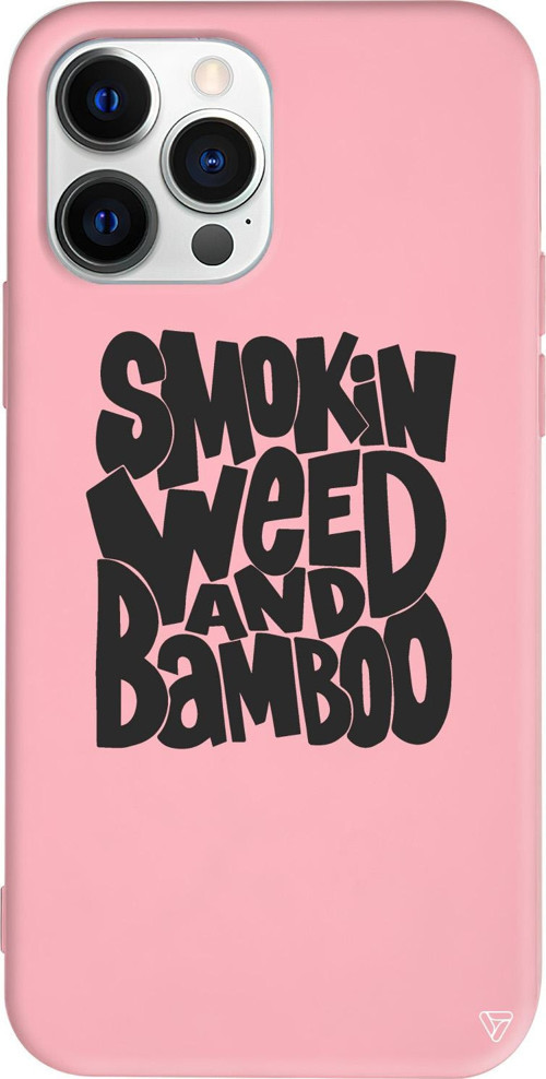 iPhone 15 Pro Max Uyumlu Pembe Renkli Silikon Smokin Weed Telefon Kılıfı
