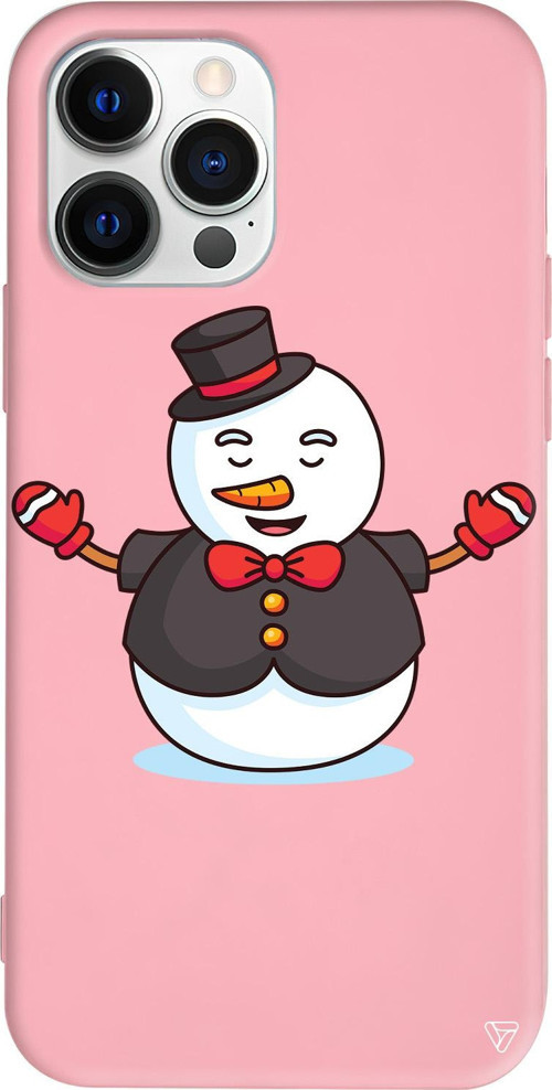 iPhone 15 Pro Max Uyumlu Pembe Renkli Silikon Snowman In Suit Telefon Kılıfı