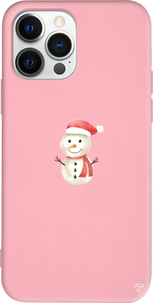 iPhone 15 Pro Max Uyumlu Pembe Renkli Silikon Snowman Telefon Kılıfı
