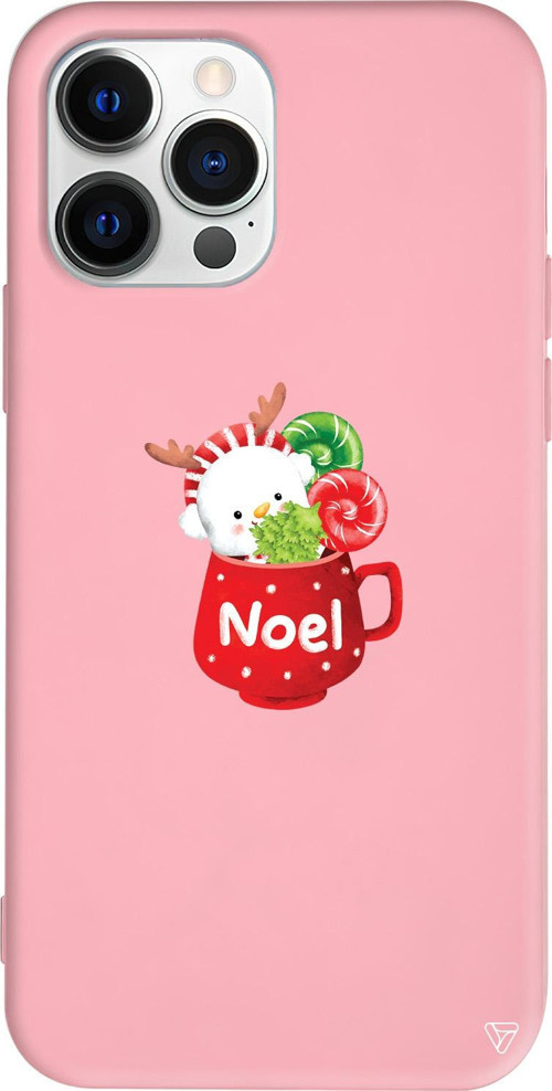iPhone 15 Pro Max Uyumlu Pembe Renkli Silikon A Cup Of Xmas 5 Telefon Kılıfı