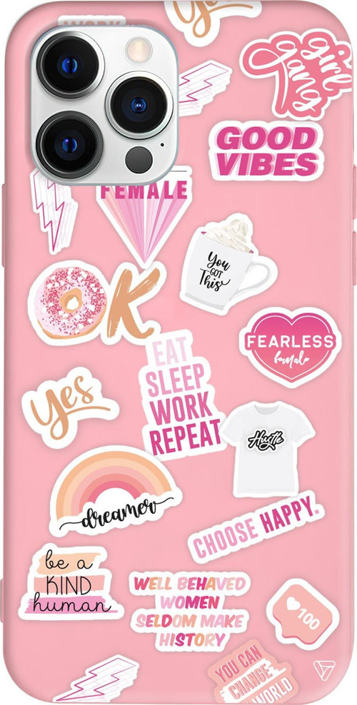 iPhone 15 Pro Max Uyumlu Pembe Renkli Silikon Female Sticker Telefon Kılıfı