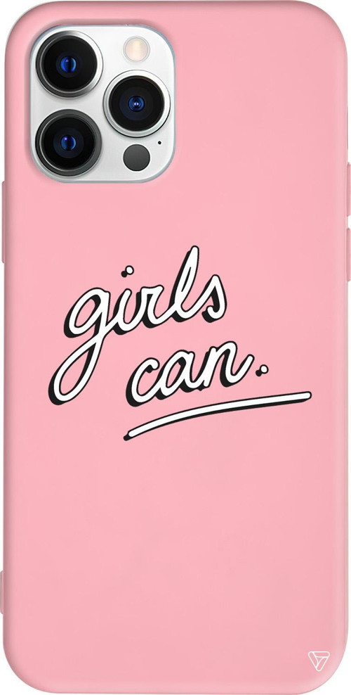 iPhone 15 Pro Max Uyumlu Pembe Renkli Silikon Girls Can! Telefon Kılıfı