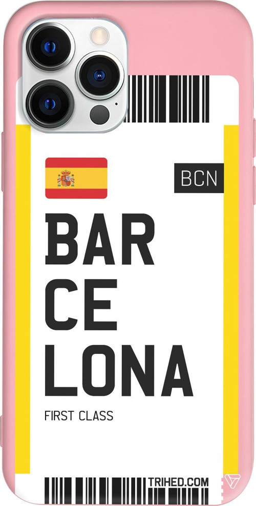 iPhone 15 Pro Max Uyumlu Pembe Renkli Silikon Barcelona Bileti Telefon Kılıfı