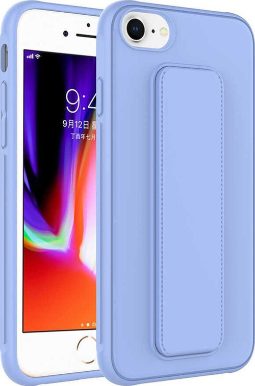 Apple iPhone SE 2022 Kapak Standlı El Tutacaklı Silikon Kılıf - Lila