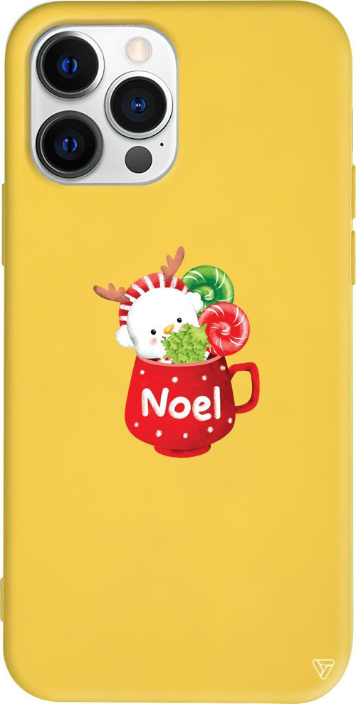 iPhone 15 Pro Max Uyumlu Sarı Renkli Silikon A Cup Of Xmas 5 Telefon Kılıfı