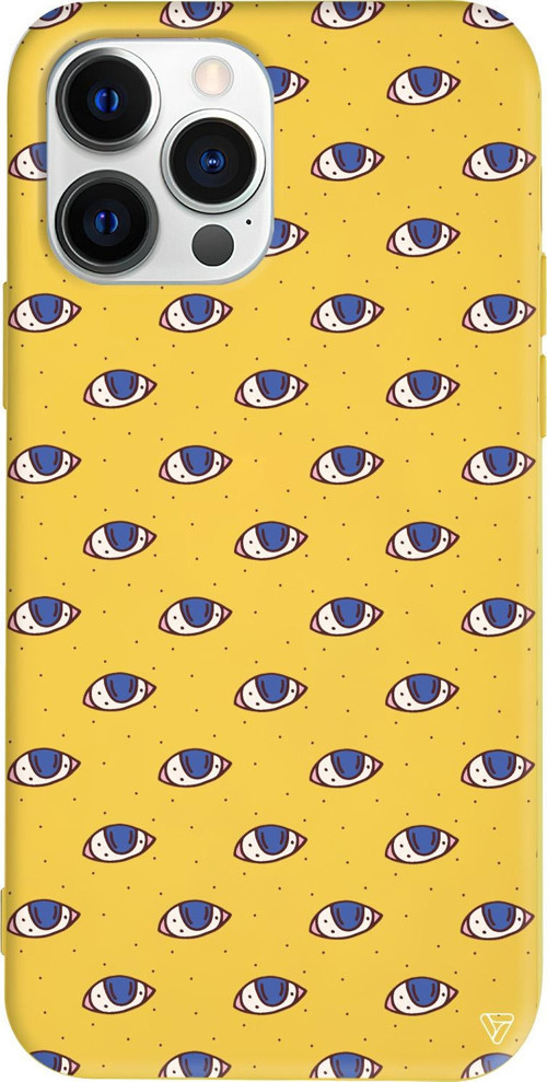 iPhone 15 Pro Max Uyumlu Sarı Renkli Silikon Eyes On You Telefon Kılıfı
