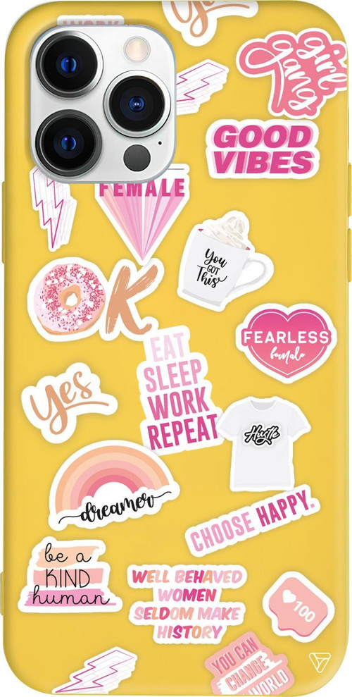 iPhone 15 Pro Max Uyumlu Sarı Renkli Silikon Female Sticker Telefon Kılıfı