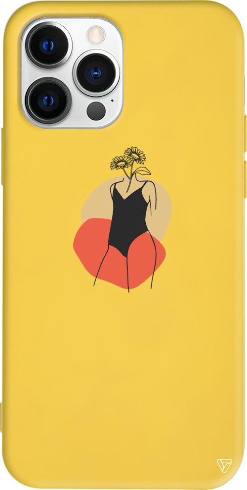 iPhone 15 Pro Max Uyumlu Sarı Renkli Silikon Flower Girl Standing Telefon Kılıfı