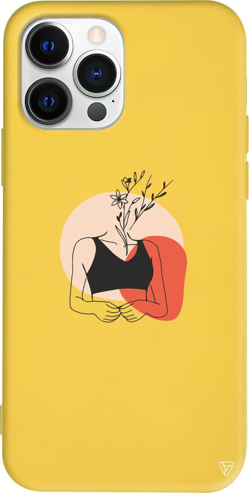 iPhone 15 Pro Max Uyumlu Sarı Renkli Silikon Flower Girl Telefon Kılıfı