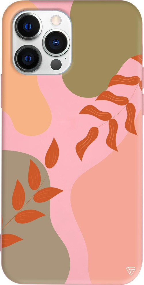 iPhone 15 Pro Max Uyumlu Pembe Renkli Silikon Abstract Koleksiyonu Leaf Touch Telefon Kılıfı