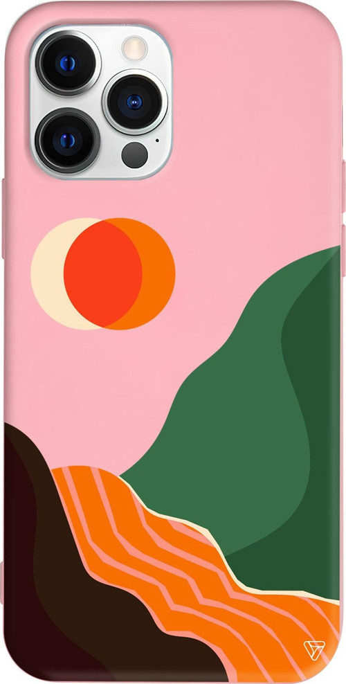 iPhone 15 Pro Max Uyumlu Pembe Renkli Silikon Abstract Koleksiyonu Manzara Telefon Kılıfı