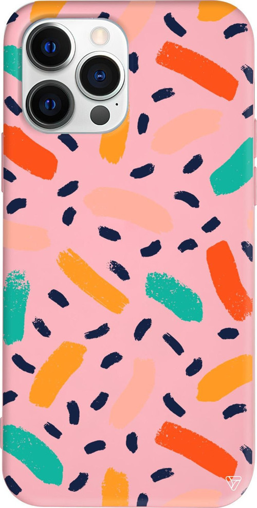 iPhone 15 Pro Max Uyumlu Pembe Renkli Silikon Abstract Koleksiyonu Renkli Şekiller Telefon Kılıfı
