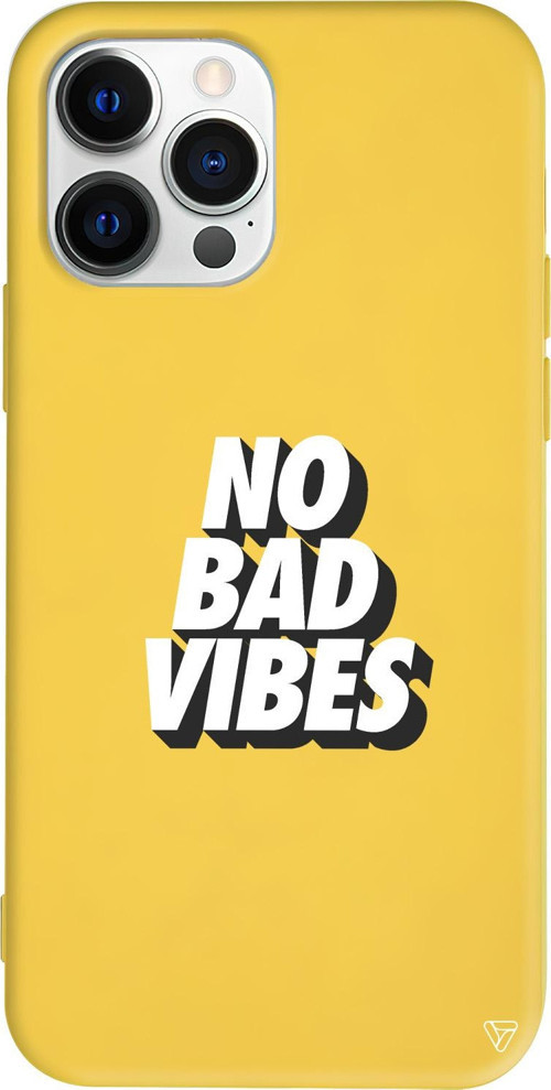 iPhone 15 Pro Max Uyumlu Sarı Renkli Silikon No Bad Vibes Telefon Kılıfı