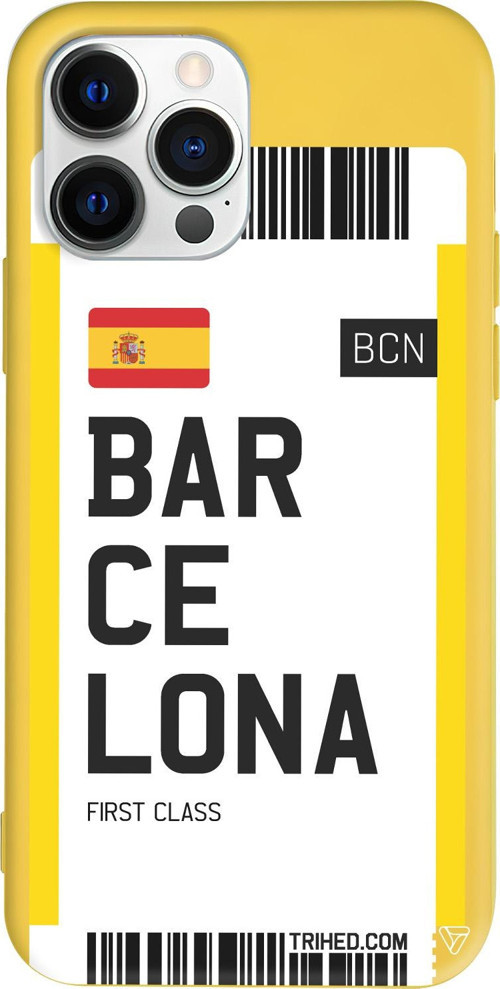 iPhone 15 Pro Max Uyumlu Sarı Renkli Silikon Barcelona Bileti Telefon Kılıfı