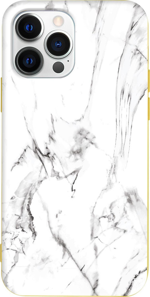 iPhone 15 Pro Max Uyumlu Sarı Renkli Silikon Beyaz Mermer 1 Telefon Kılıfı