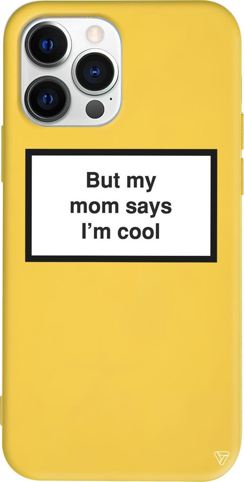 iPhone 15 Pro Max Uyumlu Sarı Renkli Silikon But my mom says I'ım cool Telefon Kılıfı