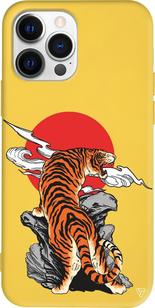iPhone 15 Pro Max Uyumlu Sarı Renkli Silikon Kükreyen Leopar Telefon Kılıfı