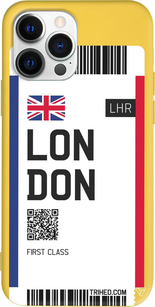 iPhone 15 Pro Max Uyumlu Sarı Renkli Silikon London Bileti Telefon Kılıfı