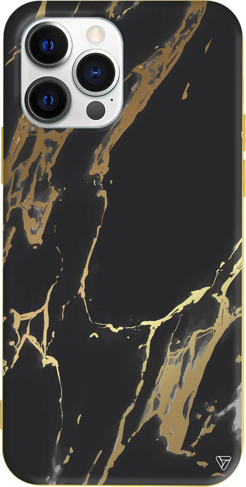 iPhone 15 Pro Max Uyumlu Sarı Renkli Silikon Siyah Mermer Telefon Kılıfı