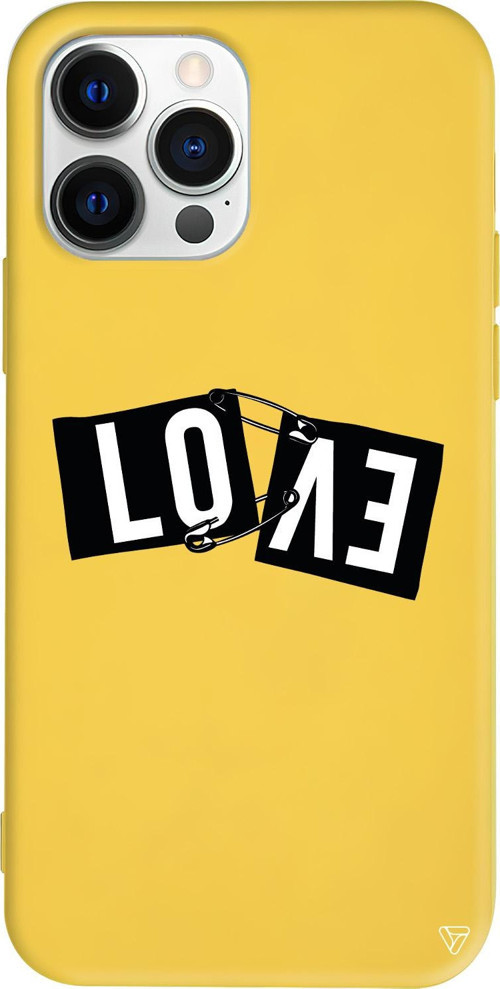 iPhone 15 Pro Max Uyumlu Sarı Renkli Silikon Love Telefon Kılıfı