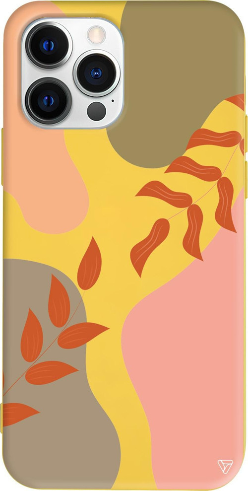 iPhone 15 Pro Max Uyumlu Sarı Renkli Silikon Abstract Koleksiyonu Leaf Touch Telefon Kılıfı