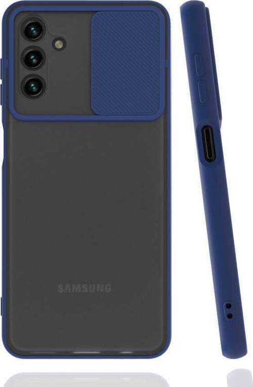 Samsung Galaxy M23 Kapak Lensi Açılır Kapanır Kamera Korumalı Silikon Kılıf - Lacivert