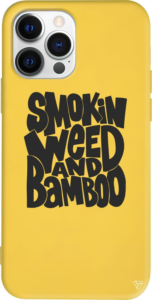 iPhone 15 Pro Max Uyumlu Sarı Renkli Silikon Smokin Weed Telefon Kılıfı