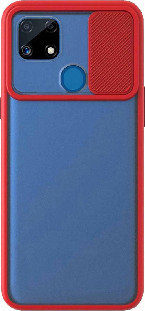 Realme C25 Kapak Lensi Açılır Kapanır Kamera Korumalı Kılıf - Kırmızı