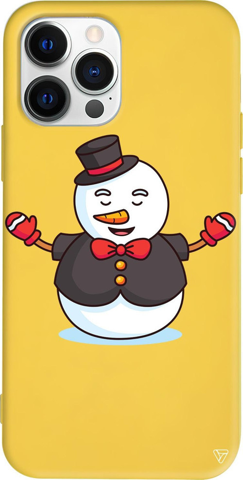 iPhone 15 Pro Max Uyumlu Sarı Renkli Silikon Snowman In Suit Telefon Kılıfı