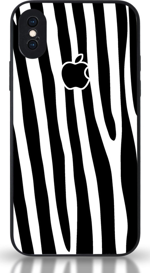Apple iPhone X Uyumlu Kamera Korumalı Cam Kapak - Siyah Zebra Desenli