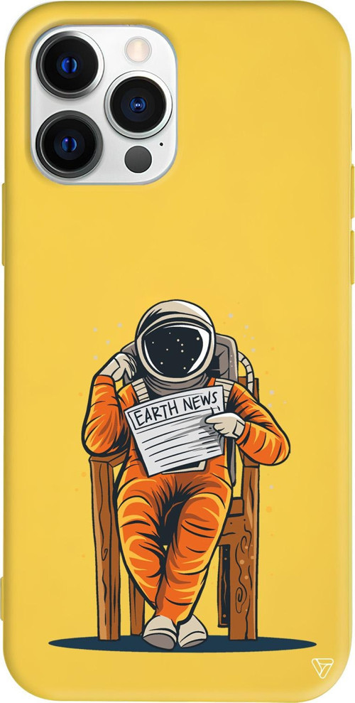 iPhone 15 Pro Max Uyumlu Sarı Renkli Silikon Earth News Telefon Kılıfı