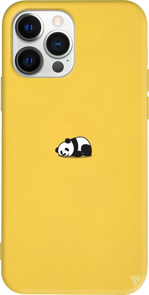 iPhone 15 Pro Max Uyumlu Sarı Renkli Silikon Miskin Panda Telefon Kılıfı