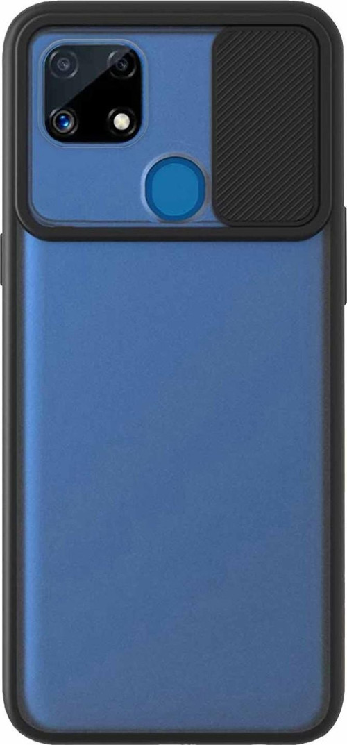 Realme C25 Kapak Lensi Açılır Kapanır Kamera Korumalı Kılıf - Siyah