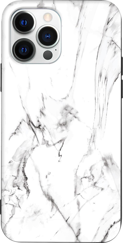 iPhone 15 Pro Max Uyumlu Siyah Renkli Silikon Beyaz Mermer 1 Telefon Kılıfı